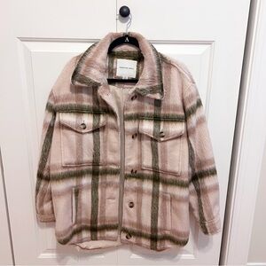American Eagle Oversized Fuzzy Shacket Plaid Flannel Coat